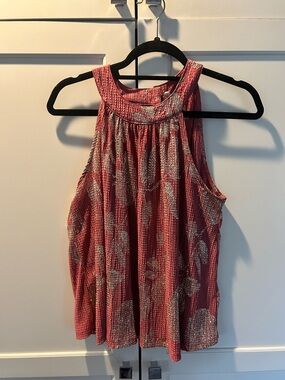 Feather Bone by Anthropologie Rose  Halter Tank with Metallic Gold Leaves